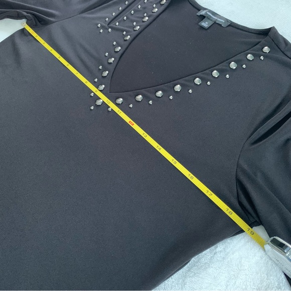 INC asymmetrical studded V neck long sleeve top - Picture 8 of 10